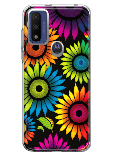 Motorola Moto G Pure Neon Rainbow Glow Sunflowers Colorful Floral Pink Purple Double Layer Phone Case Cover