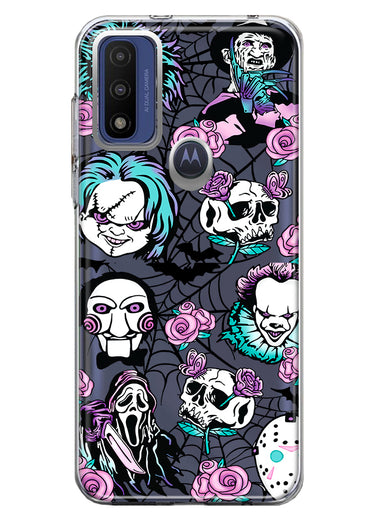 Motorola Moto G Play 2023 Roses Halloween Spooky Horror Characters Spider Web Hybrid Protective Phone Case Cover