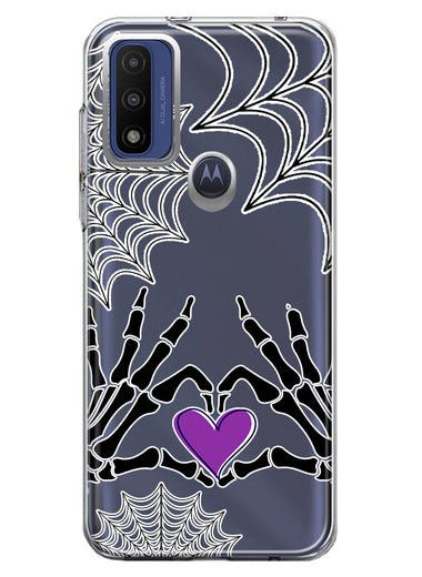 Motorola Moto G Play 2023 Halloween Skeleton Heart Hands Spooky Spider Web Hybrid Protective Phone Case Cover