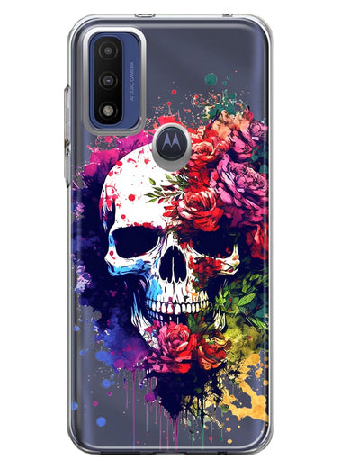 Motorola Moto G Play 2023 Fantasy Skull Red Purple Roses Hybrid Protective Phone Case Cover