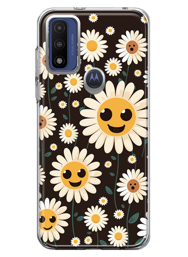 Motorola Moto G Pure Cute Smiley Face White Daisies Double Layer Phone Case Cover