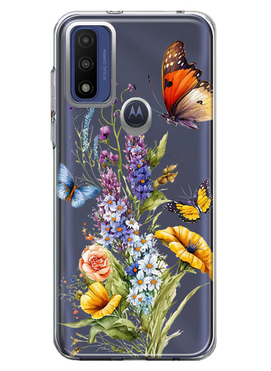 Motorola Moto G Pure G Power 2022 Yellow Purple Spring Flowers Butterflies Floral Hybrid Protective Phone Case Cover