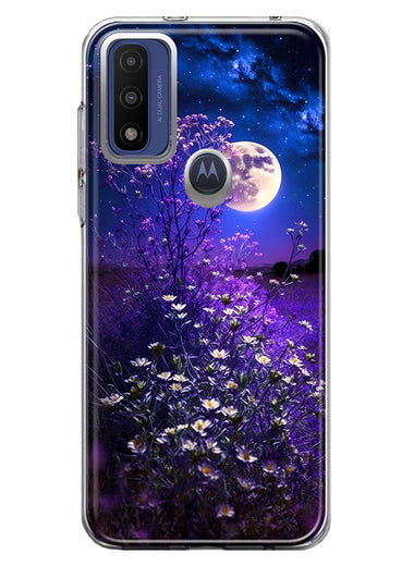 Motorola Moto G Pure 2021 G Power 2022 Spring Moon Night Lavender Flowers Floral Hybrid Protective Phone Case Cover
