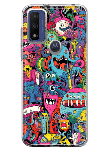 Motorola Moto G Pure 2021 G Power 2022 Psychedelic Trippy Happy Aliens Characters Hybrid Protective Phone Case Cover