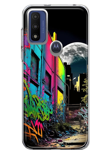 Motorola Moto G Play 2023 Urban City Full Moon Graffiti Painting Art Hybrid Protective Phone Case Cover