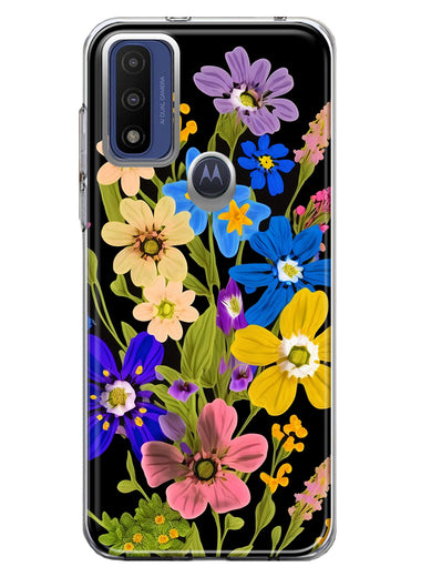 Motorola Moto G Pure 2021 G Power 2022 Blue Yellow Vintage Spring Wild Flowers Floral Hybrid Protective Phone Case Cover
