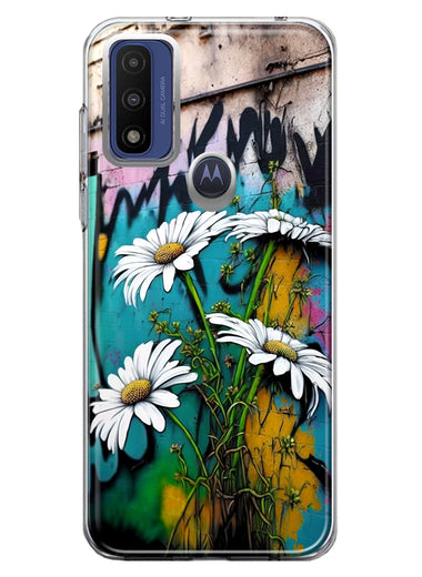 Motorola Moto G Play 2023 White Daisies Graffiti Wall Art Painting Hybrid Protective Phone Case Cover