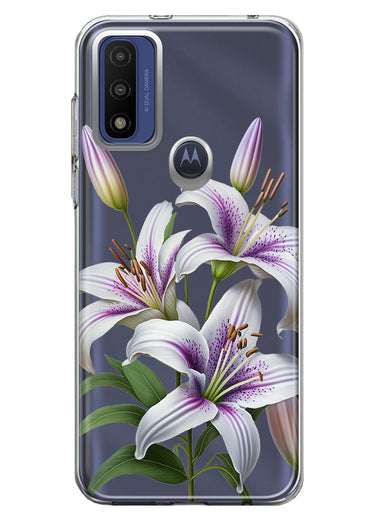 Motorola Moto G Play 2023 White Lavender Lily Purple Flowers Floral Hybrid Protective Phone Case Cover