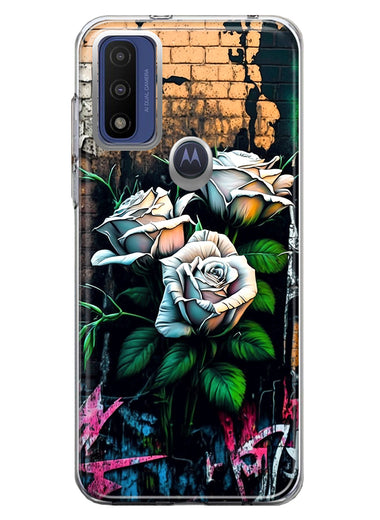 Motorola Moto G Play 2023 White Roses Graffiti Wall Art Painting Hybrid Protective Phone Case Cover