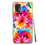 Motorola Moto G Stylus 4G 2021 Watercolor Paint Summer Rainbow Flowers Bouquet Bloom Floral Hybrid Protective Phone Case Cover