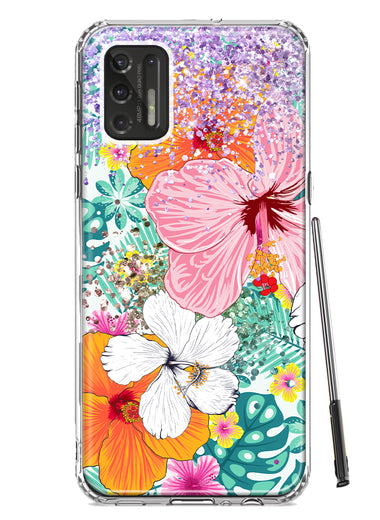 Motorola Moto G Stylus 4G 2021 Hawaiian Vibes Hibiscus Flowers Monstera Vacation Summer Hybrid Protective Phone Case Cover