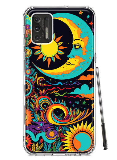 Motorola Moto G Stylus 2021 Neon Rainbow Psychedelic Indie Hippie Indie Moon Hybrid Protective Phone Case Cover