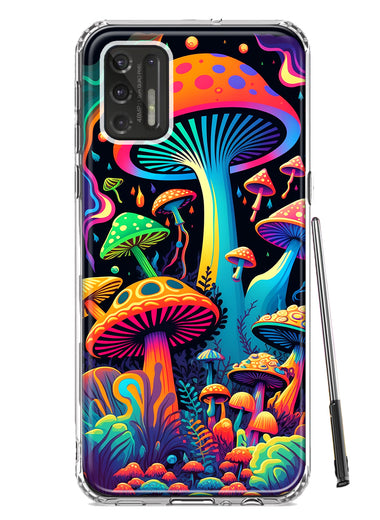 Motorola Moto G Stylus 2021 Neon Rainbow Psychedelic Indie Hippie Mushrooms Hybrid Protective Phone Case Cover
