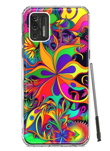 Motorola Moto G Stylus 2021 Neon Rainbow Psychedelic Hippie Wild Flowers Hybrid Protective Phone Case Cover