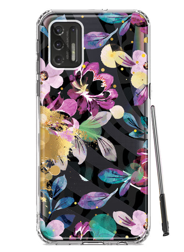 Motorola Moto G Stylus 4G 2021 Zebra Stripes Tropical Flowers Purple Blue Summer Vibes Hybrid Protective Phone Case Cover