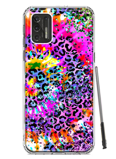 Motorola Moto G Stylus 4G 2021 Vibrant Pink Purple Tie Dye Summer Leopard Swirl Rainbow Hybrid Protective Phone Case Cover