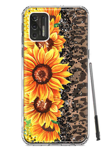 Motorola Moto G Stylus 4G 2021 Yellow Summer Sunflowers Brown Leopard Honeycomb Hybrid Protective Phone Case Cover