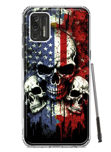 Motorola Moto G Stylus 2021 American USA Flag Skulls Blue Red Double Layer Phone Case Cover