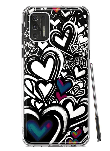 Motorola Moto G Stylus 4G 2021 Black White Hearts Love Graffiti Hybrid Protective Phone Case Cover