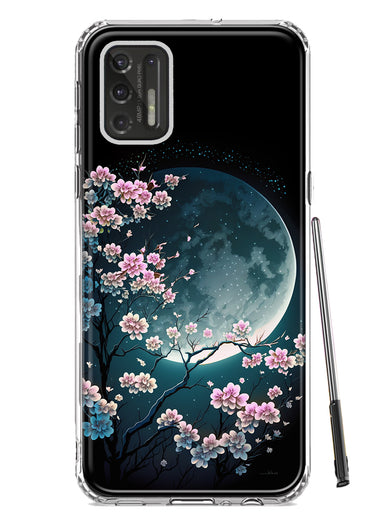 Motorola Moto G Stylus 4G 2021 Kawaii Manga Pink Cherry Blossom Full Moon Hybrid Protective Phone Case Cover
