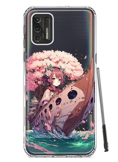 Motorola Moto G Stylus 4G 2021 Kawaii Manga Pink Cherry Blossom Japanese Girl Boat Hybrid Protective Phone Case Cover