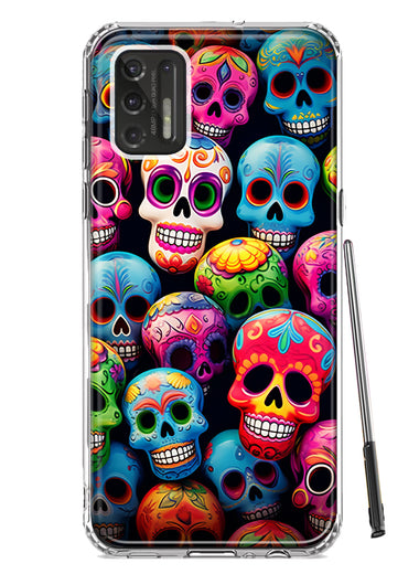 Motorola Moto G Stylus 4G 2021 Halloween Spooky Colorful Day of the Dead Skulls Hybrid Protective Phone Case Cover