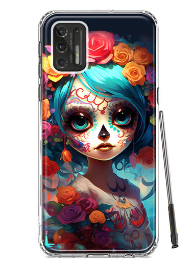 Motorola Moto G Stylus 4G 2021 Halloween Spooky Colorful Day of the Dead Skull Girl Hybrid Protective Phone Case Cover