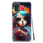 Motorola Moto G Stylus 4G 2021 Halloween Spooky Colorful Day of the Dead Skull Girl Hybrid Protective Phone Case Cover