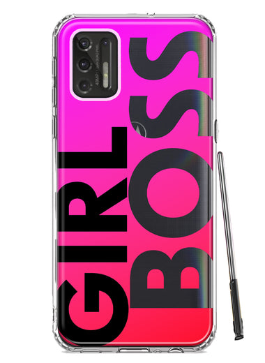 Motorola Moto G Stylus 4G 2021 Pink Clear Funny Text Quote Girl Boss Hybrid Protective Phone Case Cover