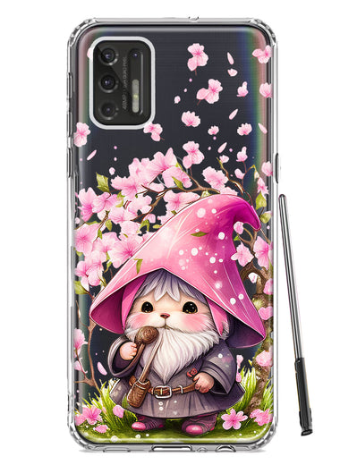 Motorola Moto G Stylus 2021 Cute Pink Cherry Blossom Gnome Spring Floral Flowers Double Layer Phone Case Cover
