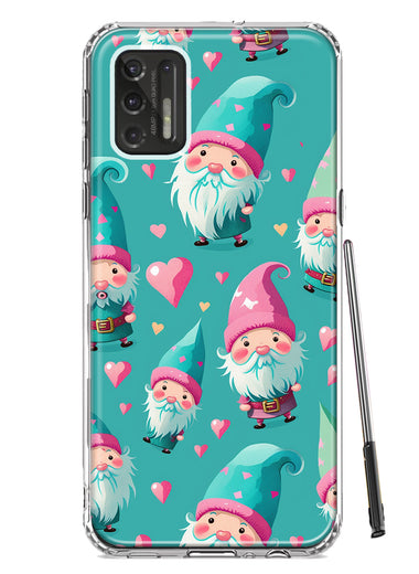 Motorola Moto G Stylus 4G 2021 Turquoise Pink Hearts Gnomes Hybrid Protective Phone Case Cover