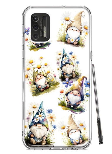Motorola Moto G Stylus 4G 2021 Cute White Blue Daisies Gnomes Hybrid Protective Phone Case Cover