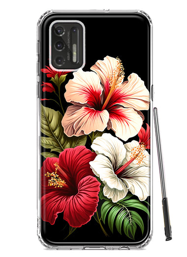 Motorola Moto G Stylus 2021 Pink Red Hibiscus Wild Flowers Floral Hybrid Protective Phone Case Cover