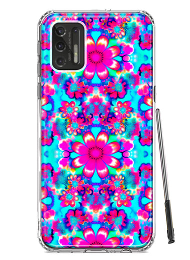 Motorola Moto G Stylus 2021 Pink Blue Vintage Hippie Tie Dye Flowers Hybrid Protective Phone Case Cover