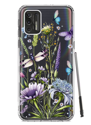 Motorola Moto G Stylus 4G 2021 Lavender Dragonfly Butterflies Spring Flowers Hybrid Protective Phone Case Cover