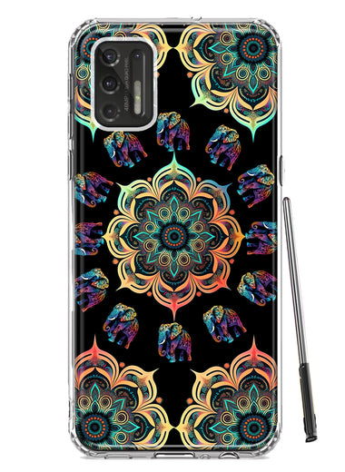 Motorola Moto G Stylus 4G 2021 Mandala Geometry Abstract Elephant Pattern Hybrid Protective Phone Case Cover
