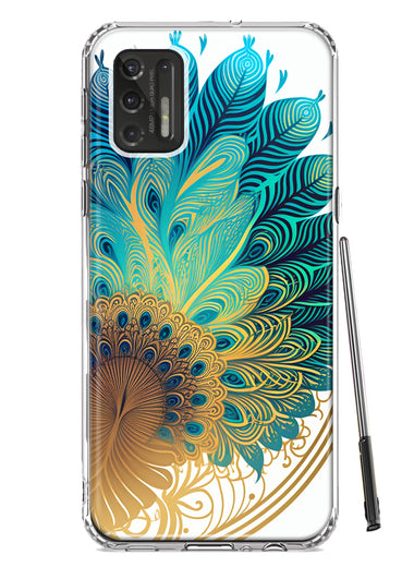 Motorola Moto G Stylus 4G 2021 Mandala Geometry Abstract Peacock Feather Pattern Hybrid Protective Phone Case Cover