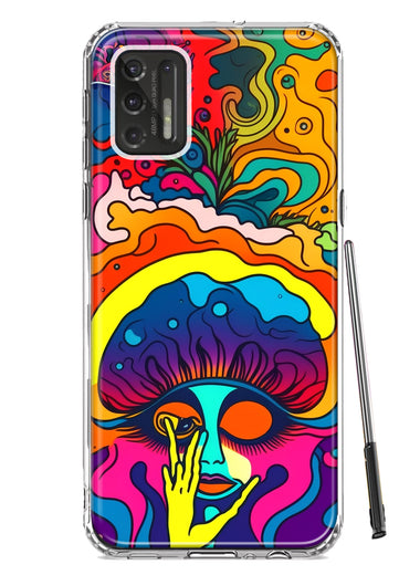 Motorola Moto G Stylus 4G 2021 Neon Rainbow Psychedelic Trippy Hippie Big Brain Hybrid Protective Phone Case Cover