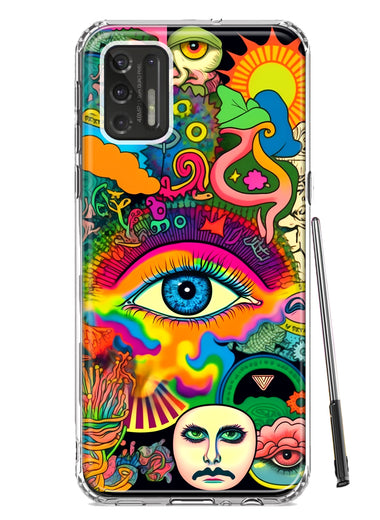 Motorola Moto G Stylus 4G 2021 Neon Rainbow Psychedelic Trippy Hippie Multiple Eyes Hybrid Protective Phone Case Cover
