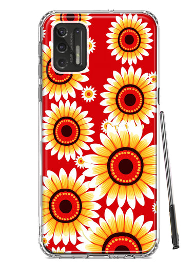 Motorola Moto G Stylus 2021 Yellow Sunflowers Polkadot on Red Double Layer Phone Case Cover