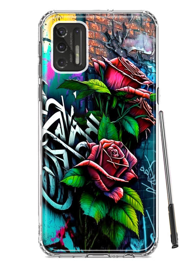 Motorola Moto G Stylus 4G 2021 Red Roses Graffiti Painting Art Hybrid Protective Phone Case Cover