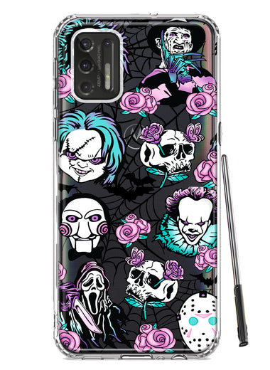 Motorola Moto G Stylus 4G 2021 Roses Halloween Spooky Horror Characters Spider Web Hybrid Protective Phone Case Cover