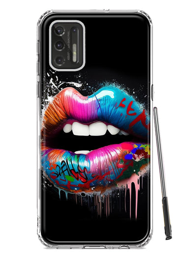 Motorola Moto G Stylus 4G 2021 Colorful Lip Graffiti Painting Art Hybrid Protective Phone Case Cover