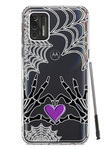 Motorola Moto G Stylus 4G 2021 Halloween Skeleton Heart Hands Spooky Spider Web Hybrid Protective Phone Case Cover
