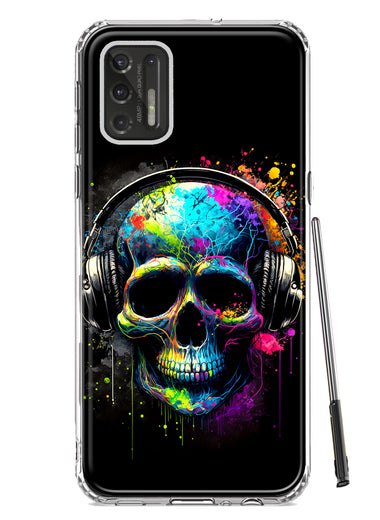 Motorola Moto G Stylus 4G 2021 Fantasy Skull Headphone Colorful Pop Art Hybrid Protective Phone Case Cover