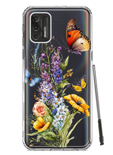 Motorola Moto G Stylus 2021 Yellow Purple Spring Flowers Butterflies Floral Hybrid Protective Phone Case Cover