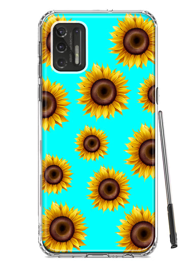 Motorola Moto G Stylus 2021 Yellow Sunflowers Polkadot on Turquoise Teal Double Layer Phone Case Cover
