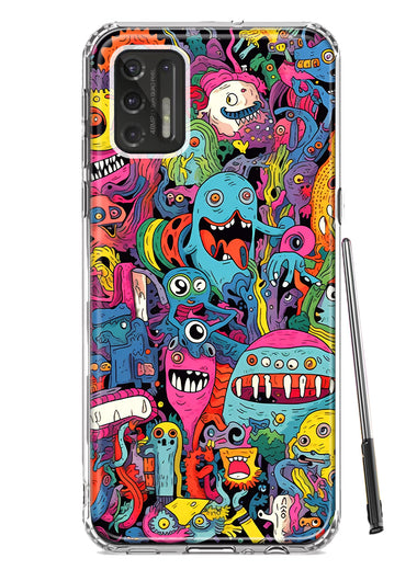 Motorola Moto G Stylus 4G 2021 Psychedelic Trippy Happy Aliens Characters Hybrid Protective Phone Case Cover