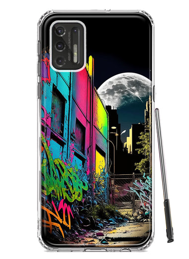Motorola Moto G Stylus 4G 2021 Urban City Full Moon Graffiti Painting Art Hybrid Protective Phone Case Cover