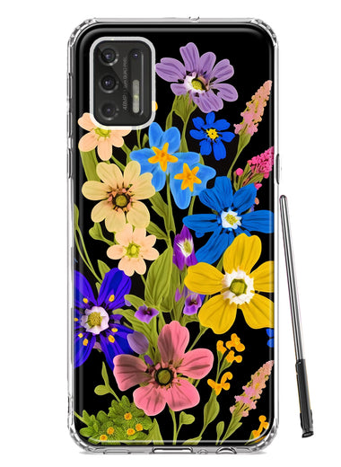 Motorola Moto G Stylus 4G 2021 Blue Yellow Vintage Spring Wild Flowers Floral Hybrid Protective Phone Case Cover